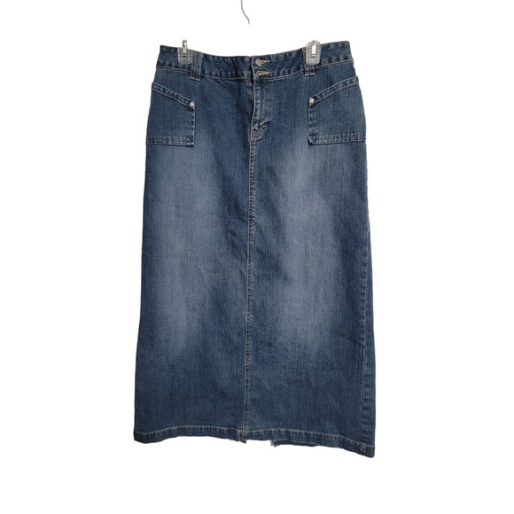 Vtg Cato Maxi Denim Skirt Blue Long SL Length Cotton Blend Size 12 Front Pocket - Picture 1 of 5